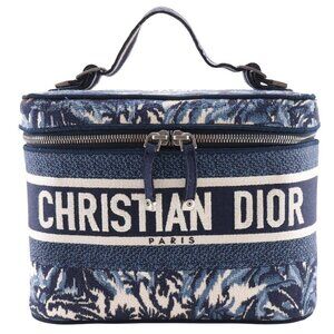 Dior Travel Vanity Handbag Palms Embroidery Red / white canvas Women
